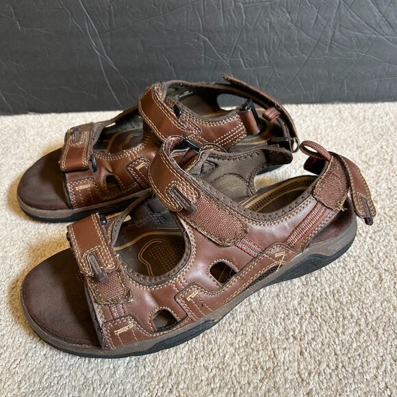 Nunn Bush All Terrain Comfort Sport Sandals Men's Size10 Brown Leather Hook Loop - Picture 1 of 11